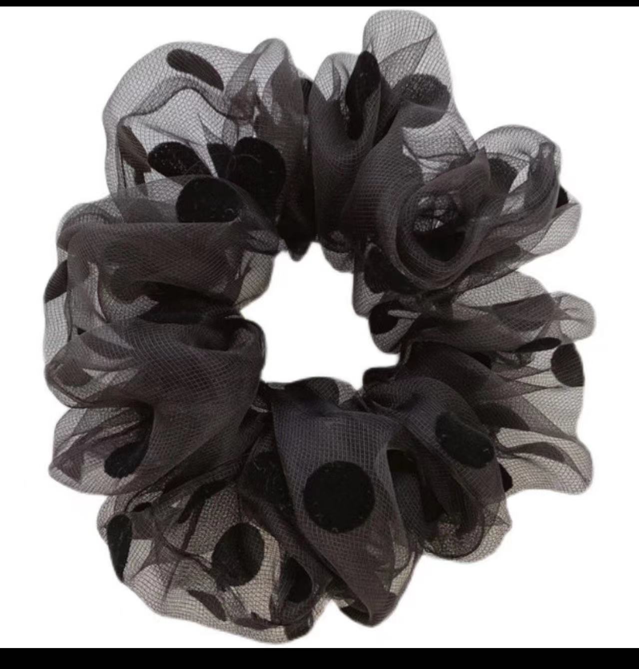 Korean Imported Organza Vintage Polka Dot Large Bowel Hairband Temperament Fairy Head With Rubber Band Large Bowel Ring Headdress Female Item Picture