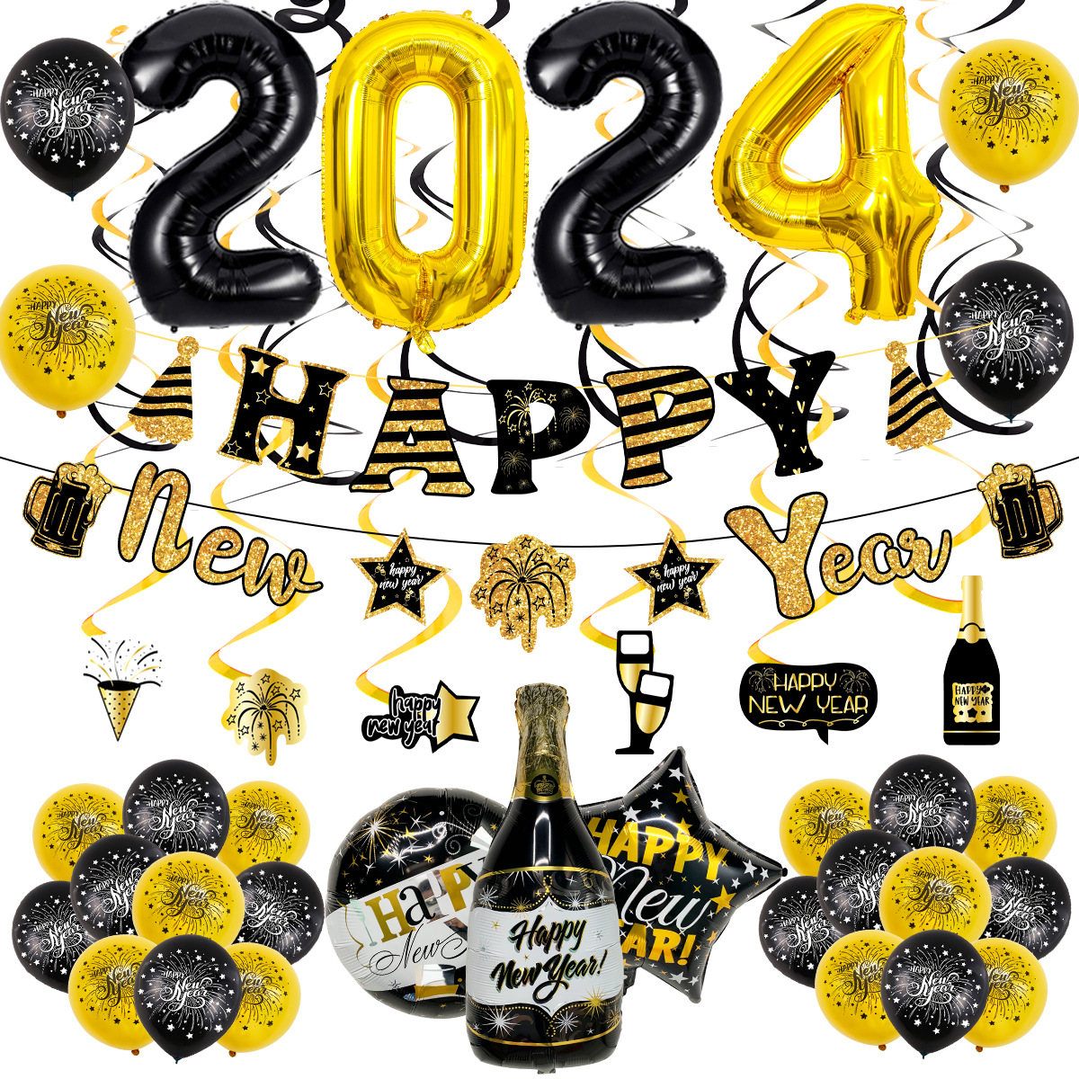 New Year Balloon 2024 New Year Balloon 16 "aluminum film digital 12" round latex with New Year balloon thumbnail