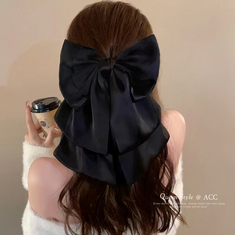 French Gentle Satin Oversized Bow Streamer Hair Clip Women's Back Of Head Clip Clip Hair Clip Headpiece Clip details Picture