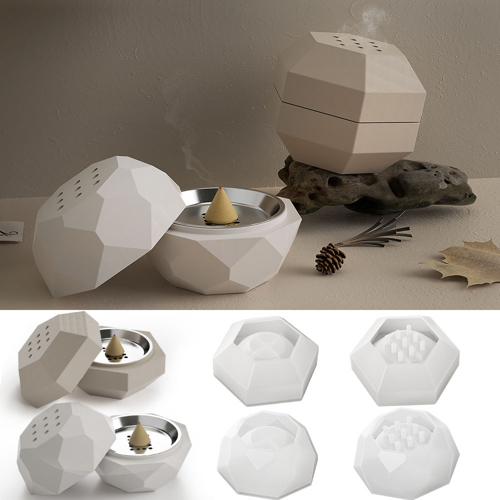 diy glue cement round sectional aromatherapy pot rhomboid Aromatherapy furnace plaster decoration Mirror silicone mold handicraft decoration resin