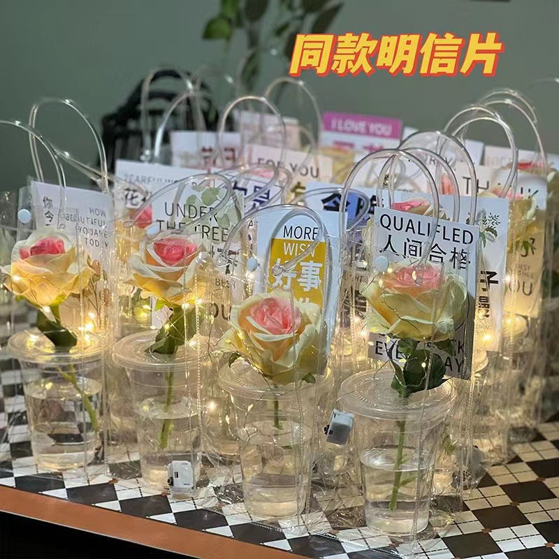 透明手提袋pvc高档礼品袋塑料奶茶打包包装袋小网红手拎袋子批发图