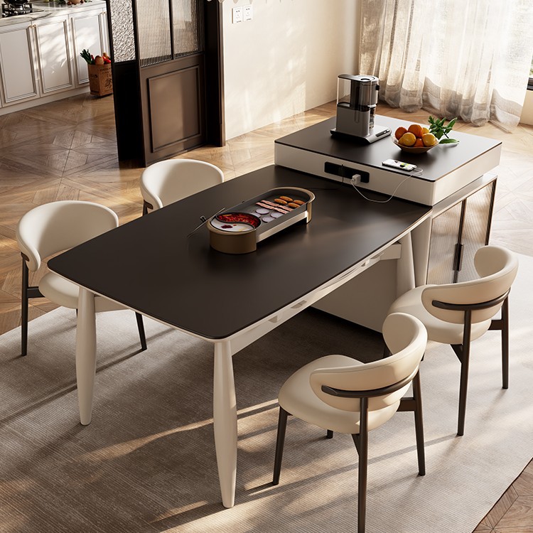 岩板岛台餐桌一体家用可伸缩小户型导台加餐桌可变圆桌餐厅中岛台