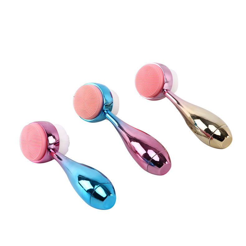 New bowling ball facial cleansing brush, electroplated facial cleansing brush, standing brush, manual double-sided silicone facial cleansing device for cleaning and blackhead removal, exclusively for export Item Picture