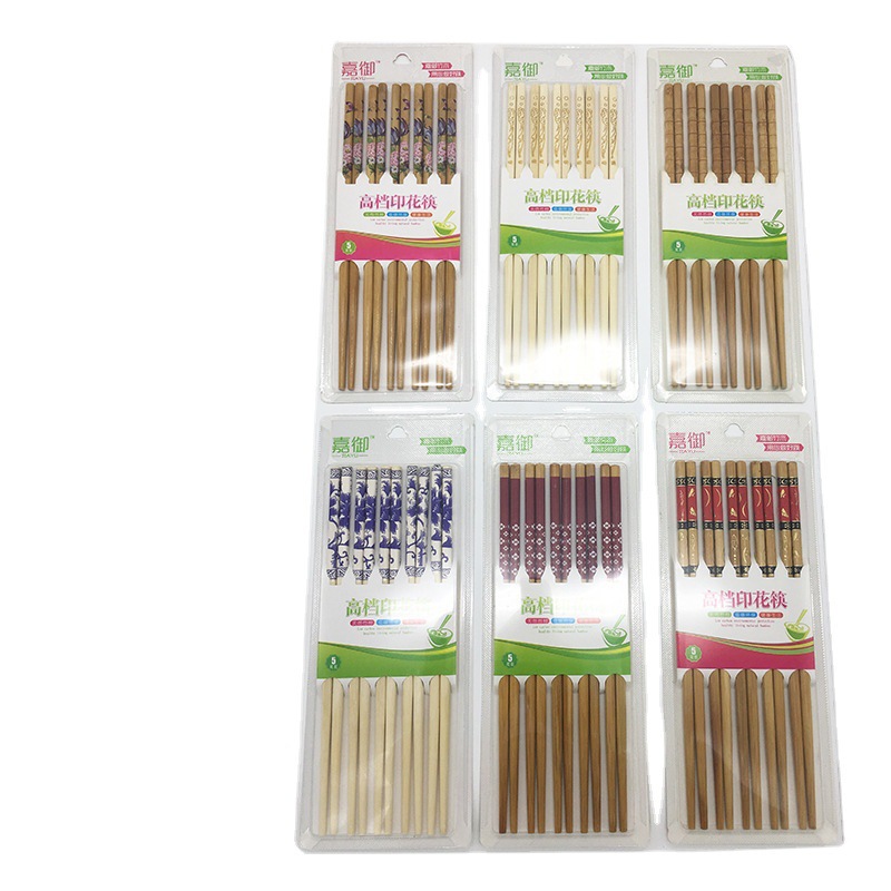 Vacuum-formed family set of 5 pairs of bamboo chopsticks, printed bamboo chopsticks, household chopsticks 2 yuan, wholesale of daily necessities in the store Item Picture