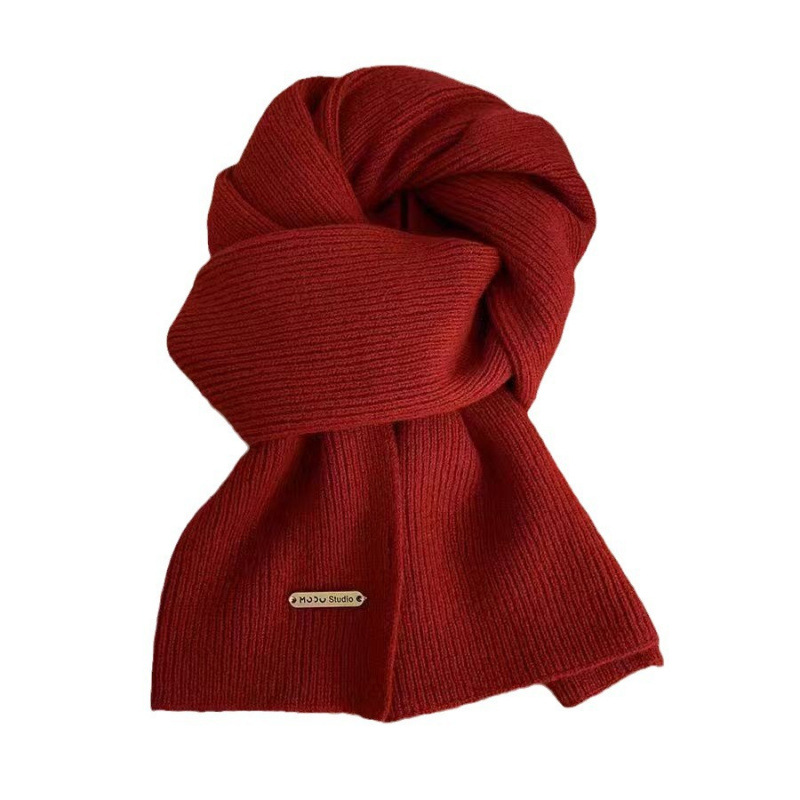 Red scarf, new Angolan woolen knitted solid color Poldo, trendy Korean style, thickened, warm and versatile long scarf Item Picture