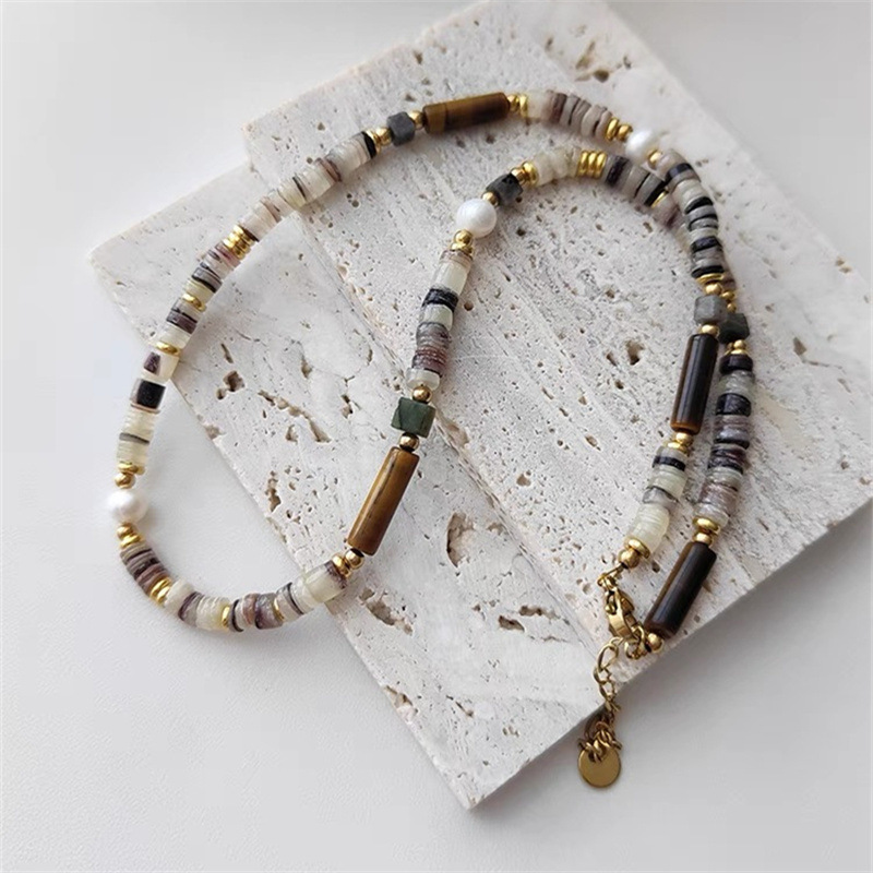 Natural stone handcrafted beaded freshwater pearl necklace for women, layered, retro, simple, versatile and high-end collarbone necklace Specification image