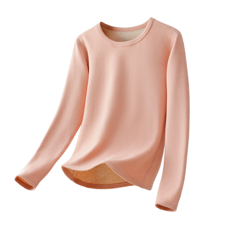 Autumn and winter wool and silk thermal underwear for women, brushed women, round neck with fleece, heat-generating and antibacterial thermal underwear and thermal pants Item Picture