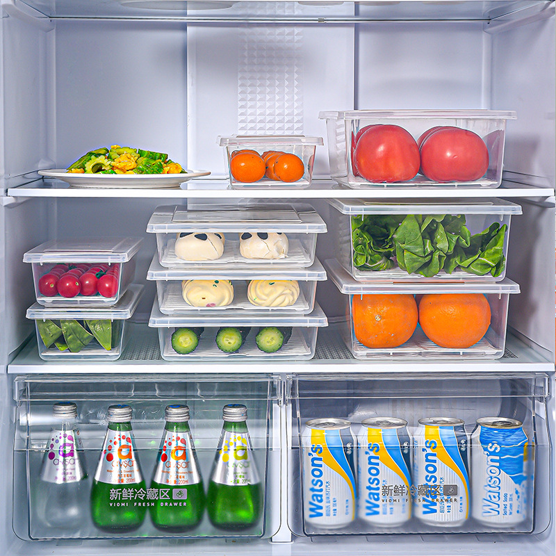 Kitchen draining fresh-keeping box, plastic fish box, seafood and vegetable rectangular refrigerator refrigeration anti-odor-mixing storage box manufacturer, 28*20.5*9 Specification image