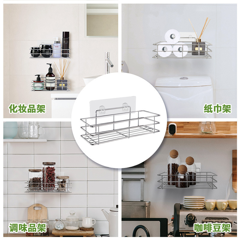 Manufacturer Direct Spot Stainless Steel Bathroom Shelf Set Free Drilling Including Hook Shower Room Shelf details Picture