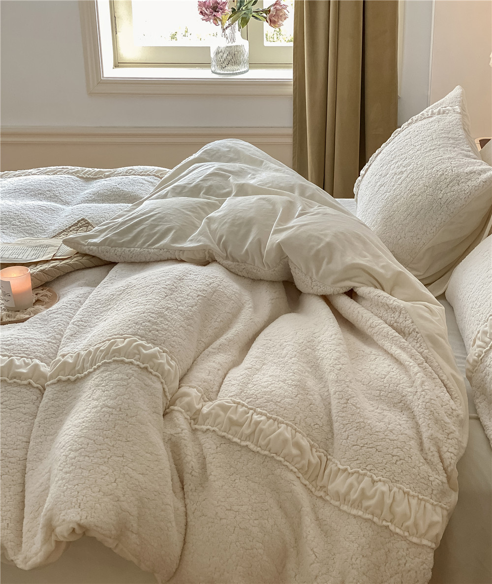 Simple Ins Wind Baby Skin Fleece Bed Four-Piece Winter Thickened Korean Fleece Double Sided Fleece Fairy Bed Sheet Set