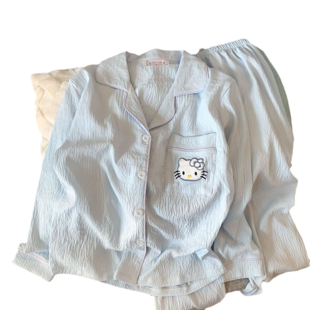 2025 nuevo nublado algodón manga larga pijamas mujeres primavera otoño cute dulce dibujos animados pantalones slim estilo casero traje verano Item Picture