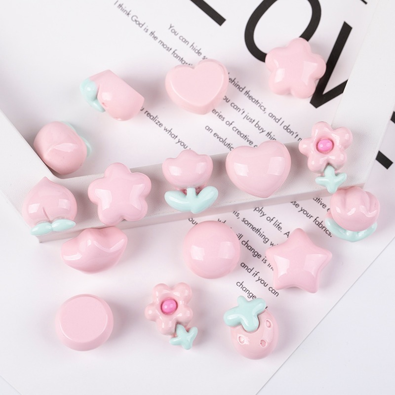 Resin accessories, cartoon pink glossy heart-shaped flowers, diy cream glue phone case, patch hair accessory, Guka material Specification image