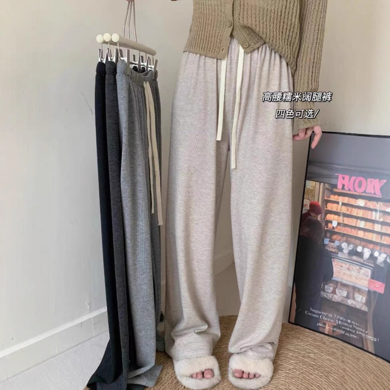 Colorful striped casual straight-leg women's pants, grey glutinous rice pants, new autumn design, fashionable drawstring colorful striped wide-leg pants Application Scenario