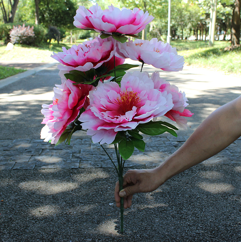 仿真牡丹花束7头大牡丹60厘米装饰花批发扫墓花绢花清明花祭祀花
