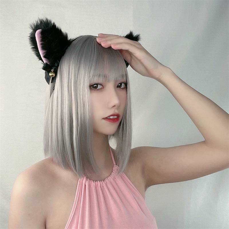 New comic bangs wig for women, short straight hair, beige white gold bobo hairstyle, and chemical fiber headwear. Live-streaming sales supplier