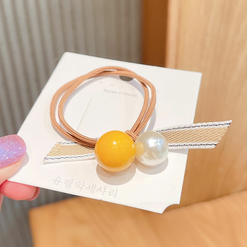 Korean Version Of Spring Beads Pearl Hair Band Streamer Hair Rope Adult Leather Band High Elastic Ponytail Leather Set Fashion Hair Rope Specification drawing