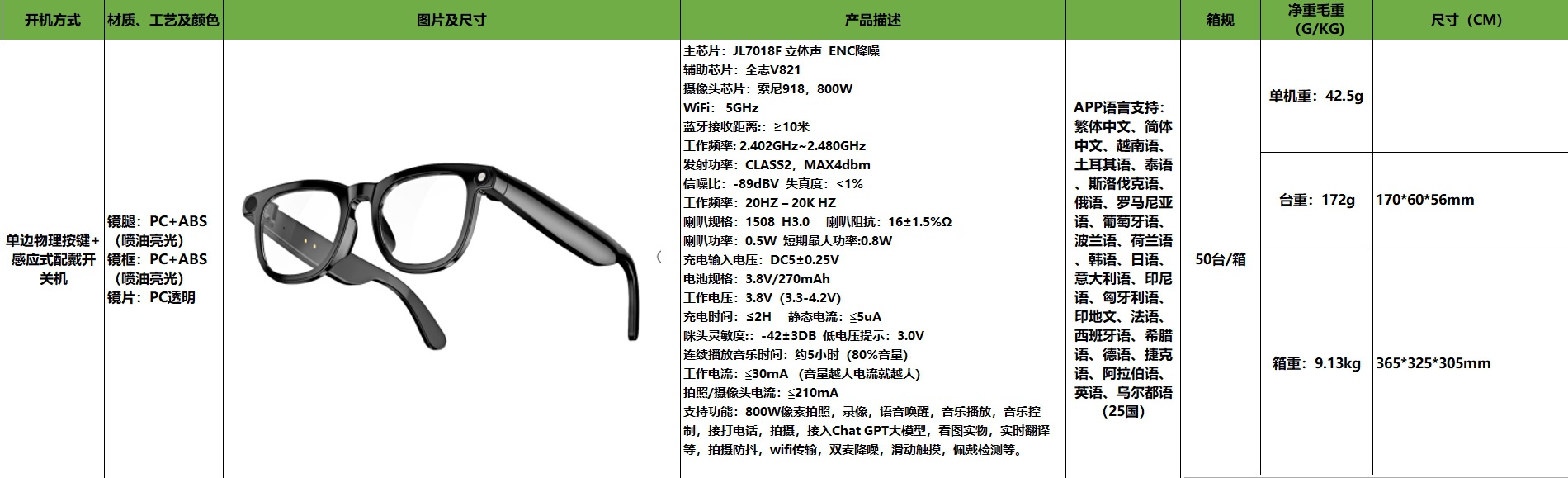 CY01智能拍照眼镜800W像素ai翻译会议记录影摄像识物通话蓝牙眼镜详情3