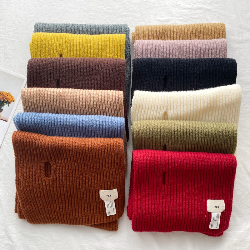 South Korea Egg Designer Small Macaron Candy Solid Color Cross Wool Fashion Style Ins Tide Knitted Scarf details Picture