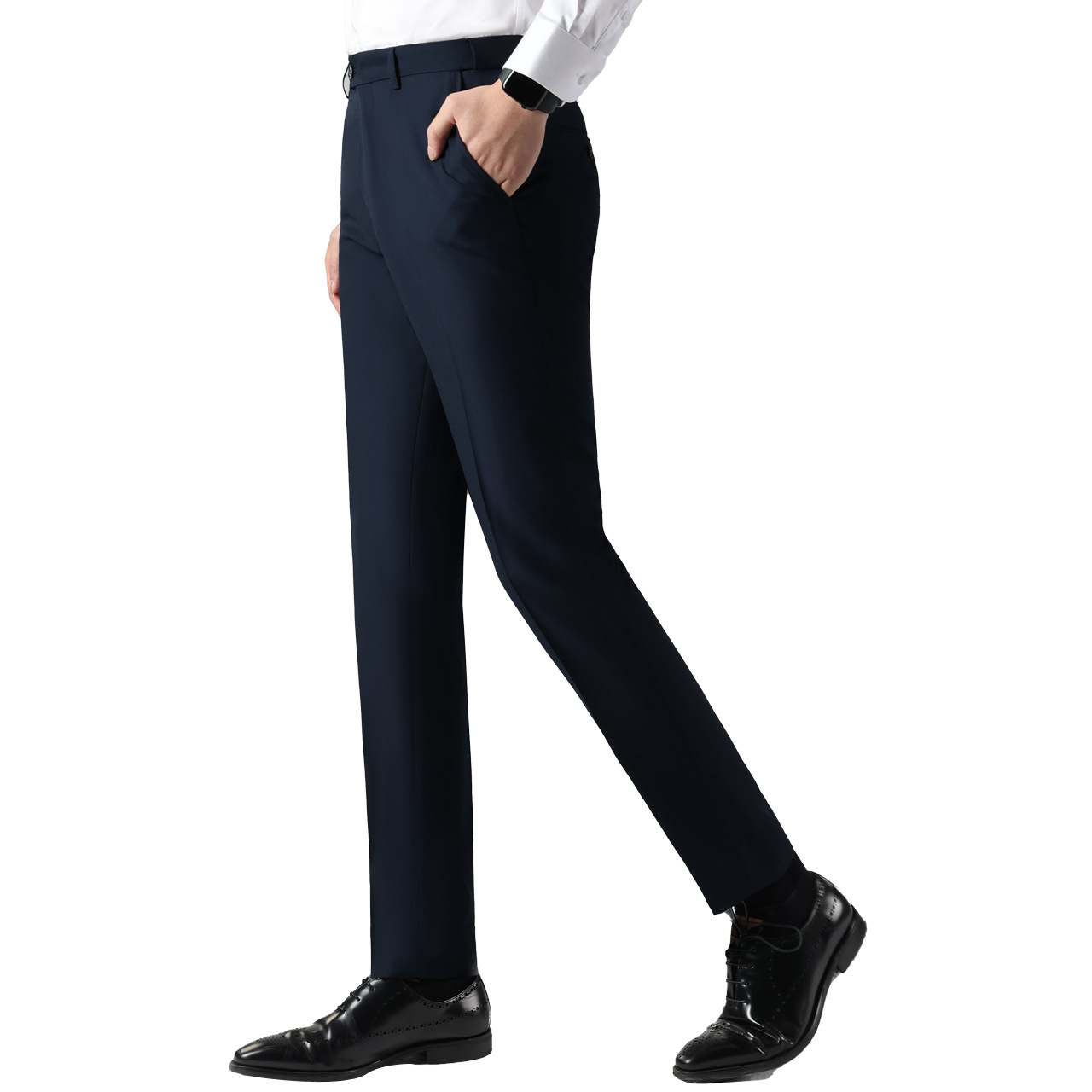 Men's casual suit pants, straight-leg suit pants with a drape, navy blue nine-inch pants, business pants Item Picture