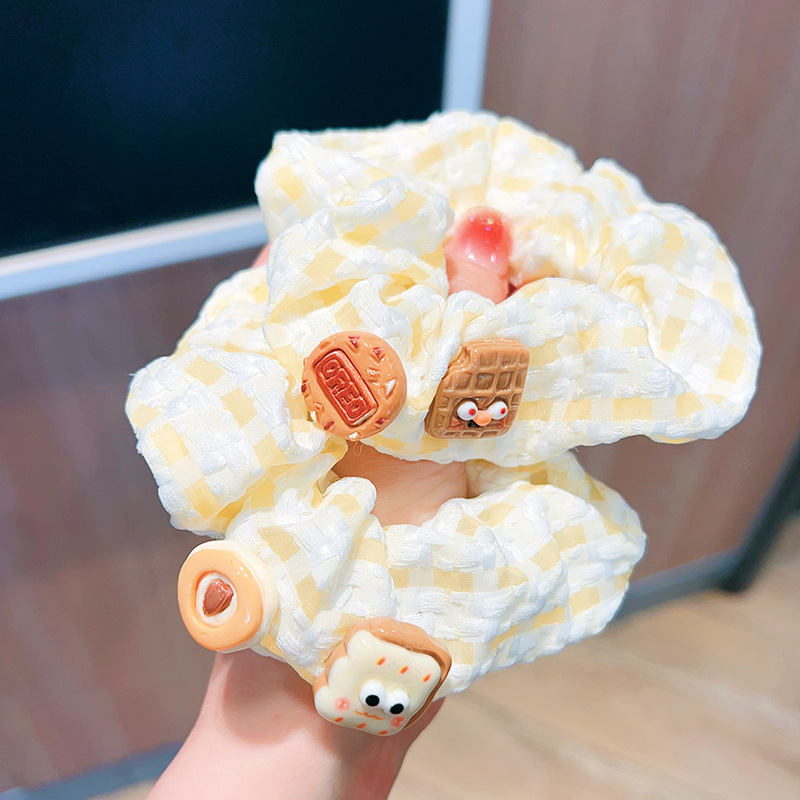 Coffee-colored small cookies, large intestine hair bands, super cute and fresh girls' hair ties, rubber band hair accessories, children's hair won't be damaged Specification image