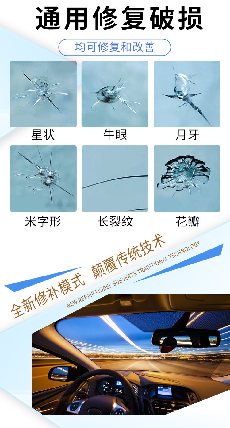 跨境专供汽车玻璃修复液修复破损挡风玻璃修复套装汽车玻璃修补液详情4