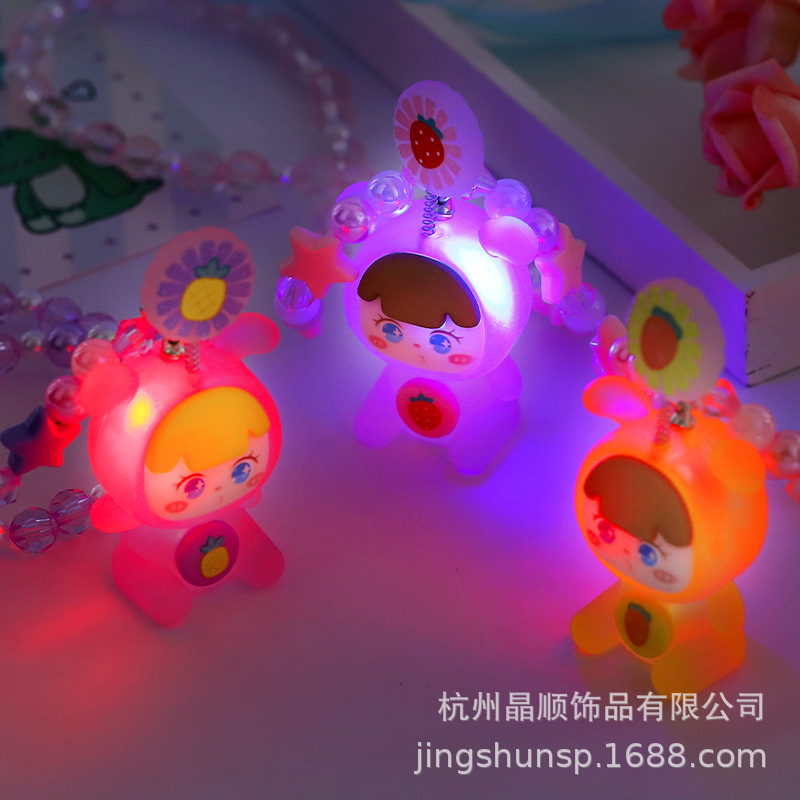 Cute Girl Glitter Necklace Three-Piece Set Ring Bracelet Beaded Cartoon Girl Jewelry Baby Toy Gift Specification drawing