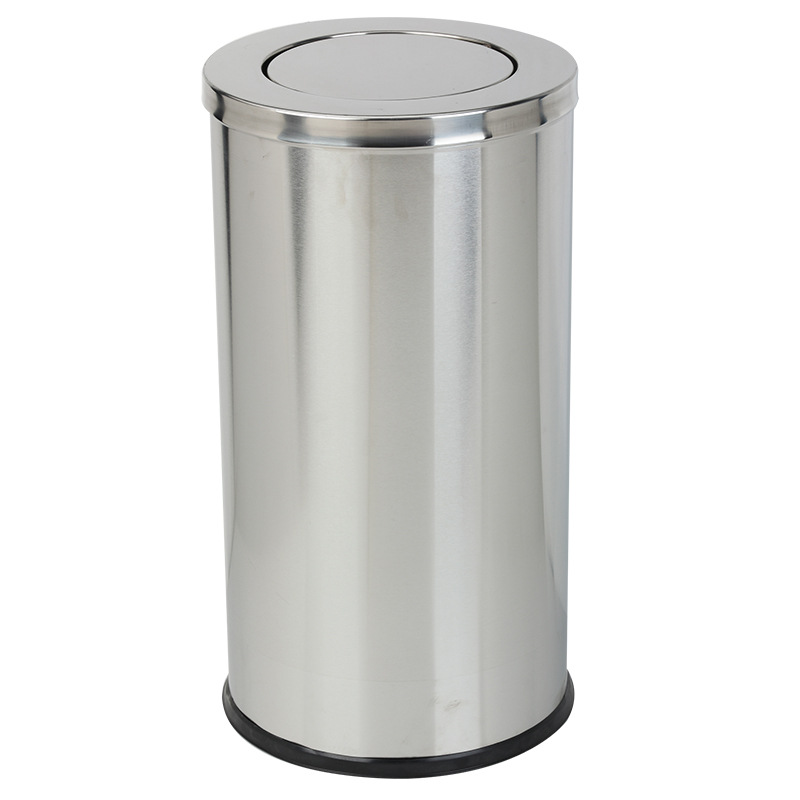 Round Stainless Steel Trash Can Movie Theater Hotel Lobby Shopping Mall Peel Box Outdoor Trash Can Vertical Trash Can Swing Lid Trash Can Item Picture