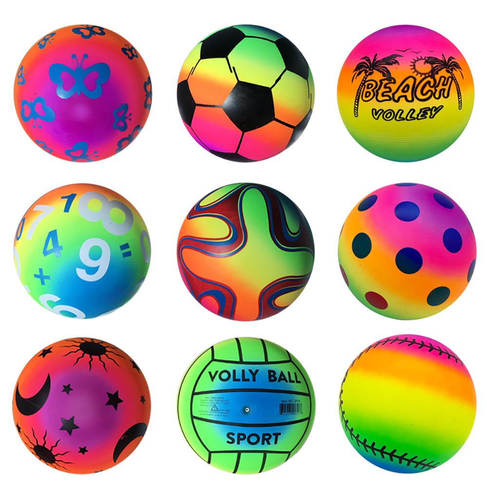 9寸PVC彩虹球儿童玩具皮球充气弹力球多款图案夜市热卖爆款拍拍球详情图4