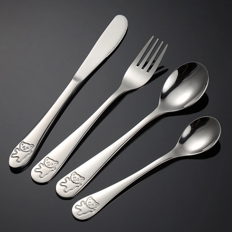 Ern 304 Stainless Steel Bear Knife, Fork And Spoon Children's Cartoon Western Food Four-Piece Gift Box For Kindergarten Gifts