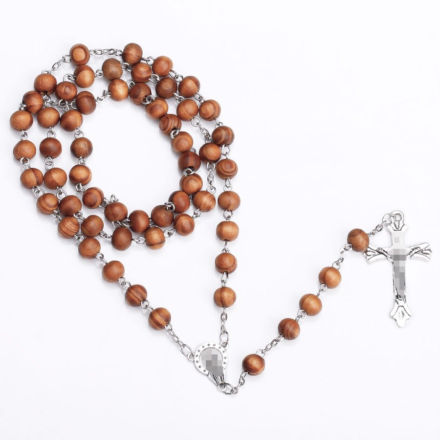 European And American Foreign Trade Hot Nine Pin 59 8Mm Wood Beads Beaded Necklace Cross Wood Beads Rosary Religious Necklace Manufacturers Wholesale Application Scenario