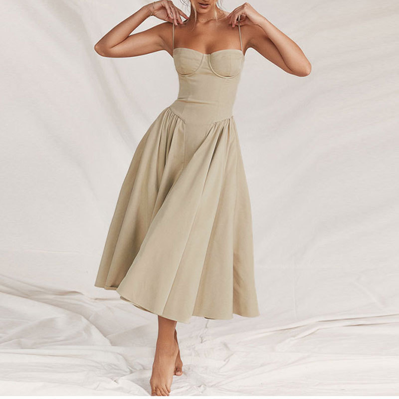 Long skirt court style dopamine wear suspender dress women Application Scenario