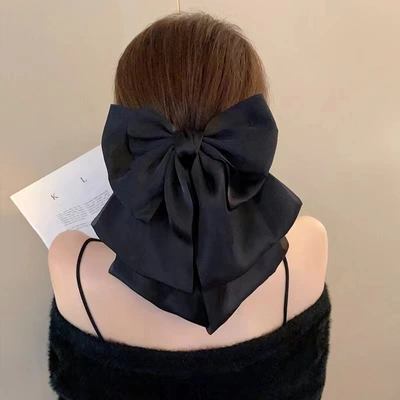 French Gentle Satin Oversized Bow Streamer Hair Clip Women's Back Of Head Clip Clip Hair Clip Headpiece Clip