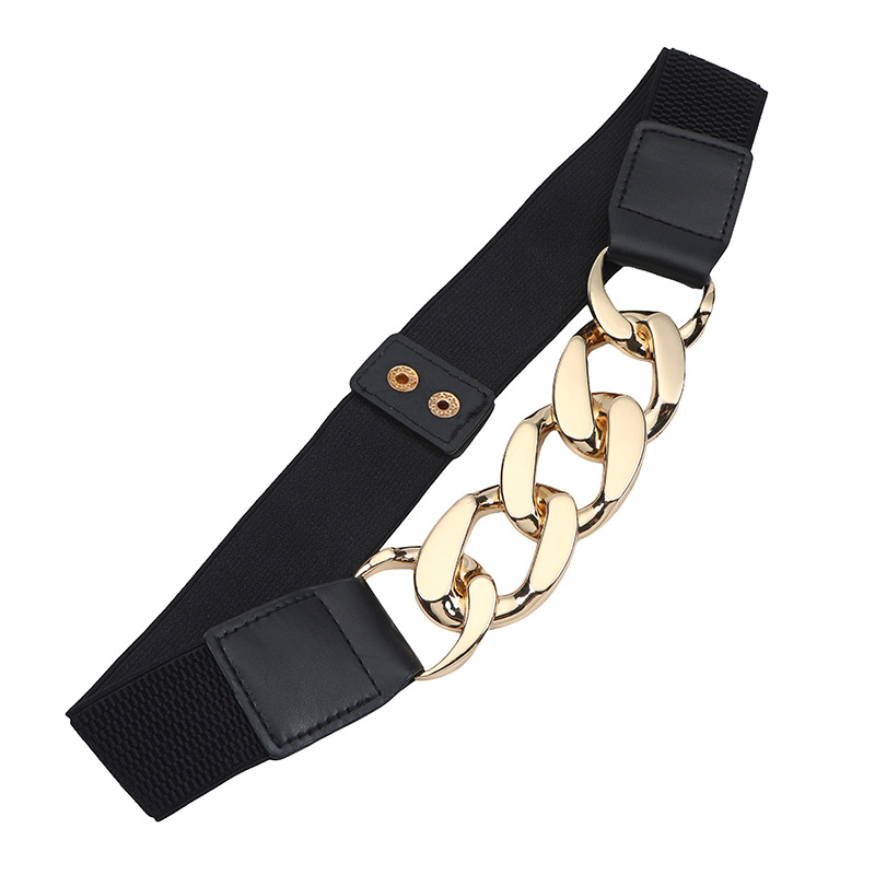 女士时尚金属粗链条松紧腰封女束腰外穿连衣裙宽腰带百搭装饰腰封