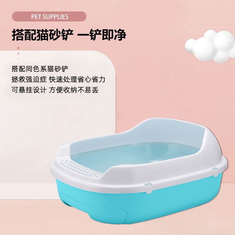 Cat litter box, pine wood cat litter box, semi-enclosed double-layer cat litter box with drawer, cat toilet, cat litter shovel included Application Scenario