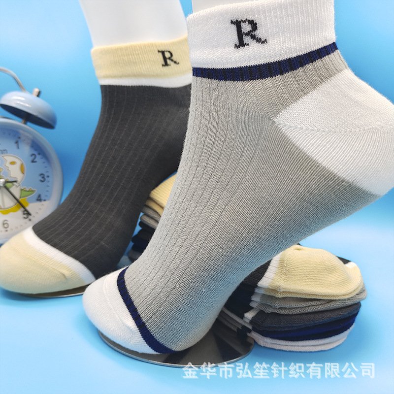 Men's socks, short socks, spring and summer sports, anti-odor, sweat-absorbing, boat socks, breathable, thin, shallow men's socks, black and white thin cotton socks details Picture