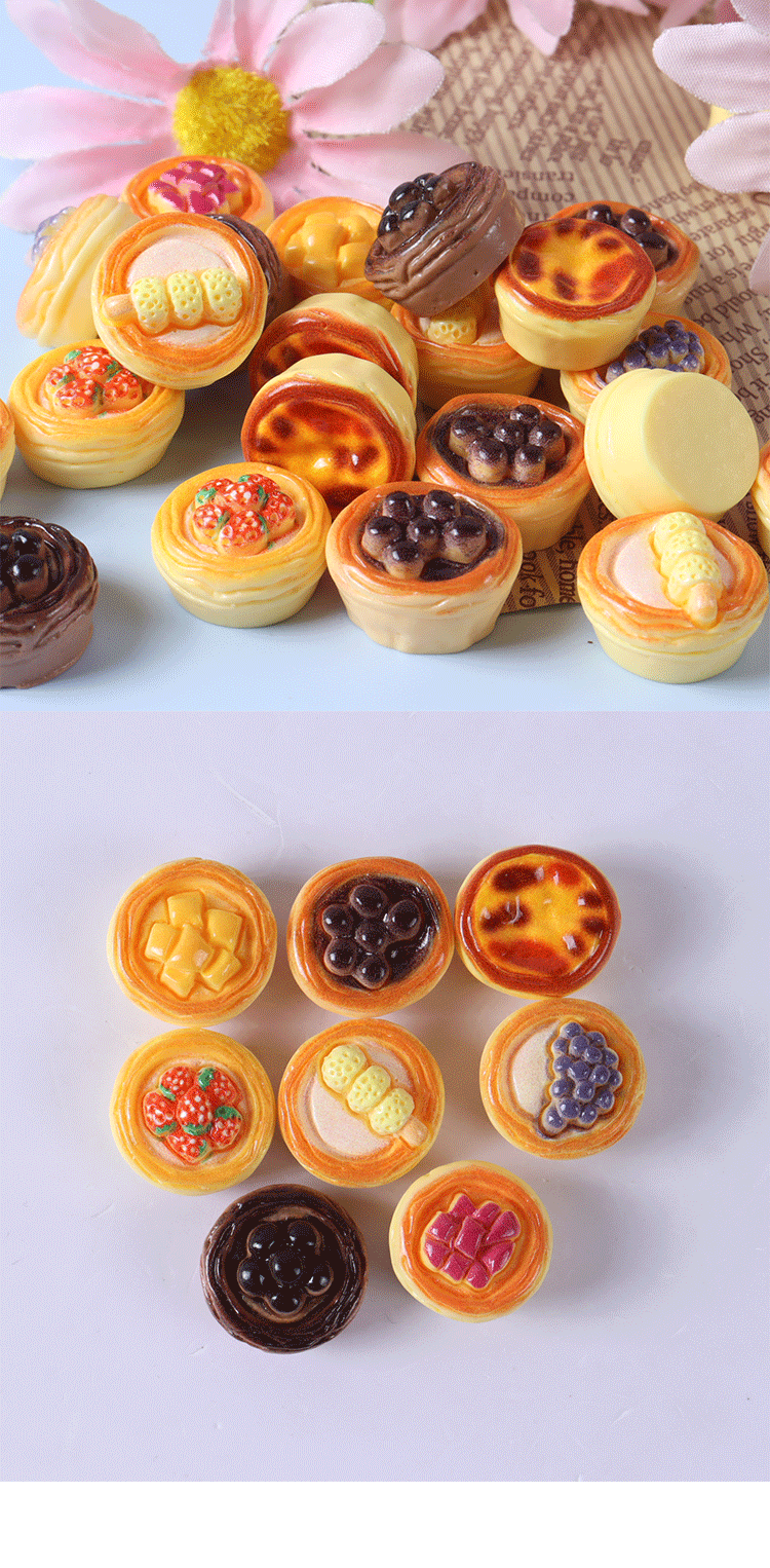 Wholesale of three-dimensional egg tart resin simulation food trinkets and accessories, cream glue accessories, pendants and decorative materials pic 6