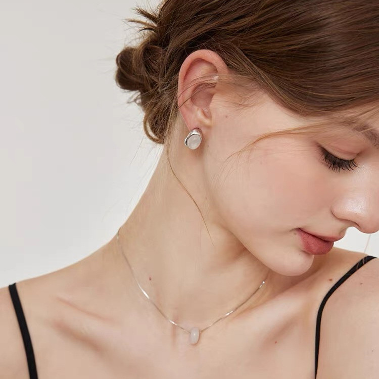 清冷感显白天然石耳钉项链玉髓耳钉玉髓吊坠项链国风气质感项链女详情3