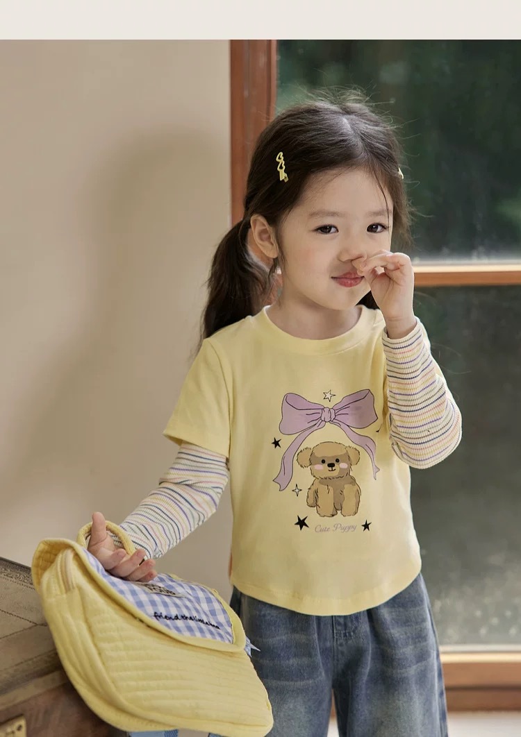 女童t恤2025春秋季韩版假两件卫衣a类儿童打底衫秋装长袖上衣童装详情6