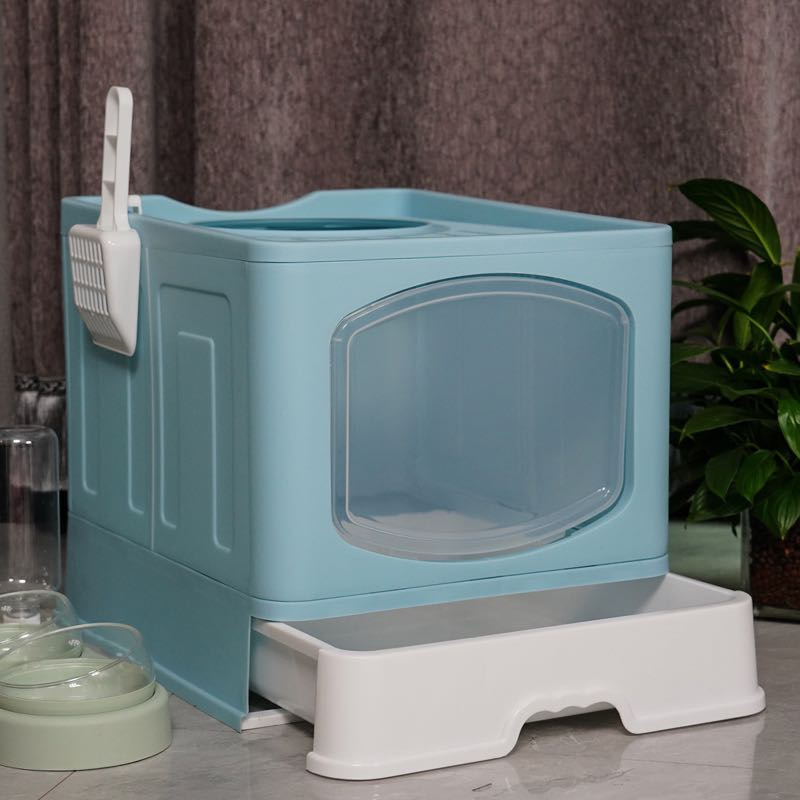 Pet litter box Fully enclosed drawer type spatter-proof cat toilet Large foldable top in litter box full figure