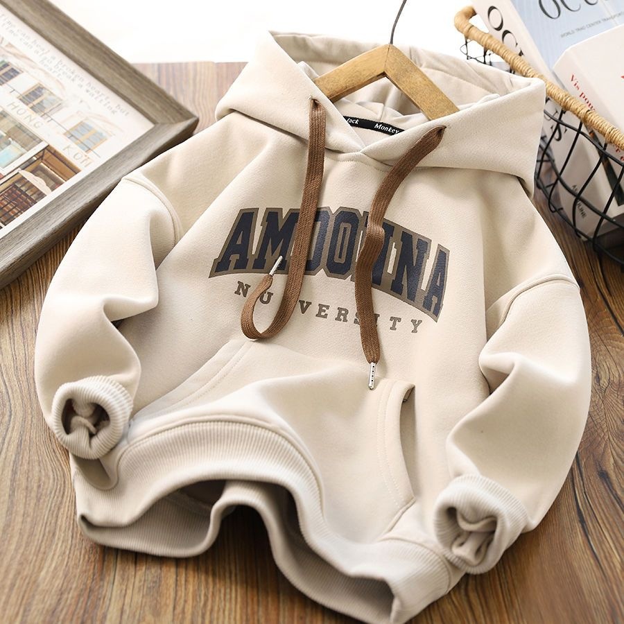 Boys' Fleece Hoodie Autumn And Winter Children's Hooded Jumper Sports Top 2022 Winter Thickened Base Sweater Trend Application Scenario