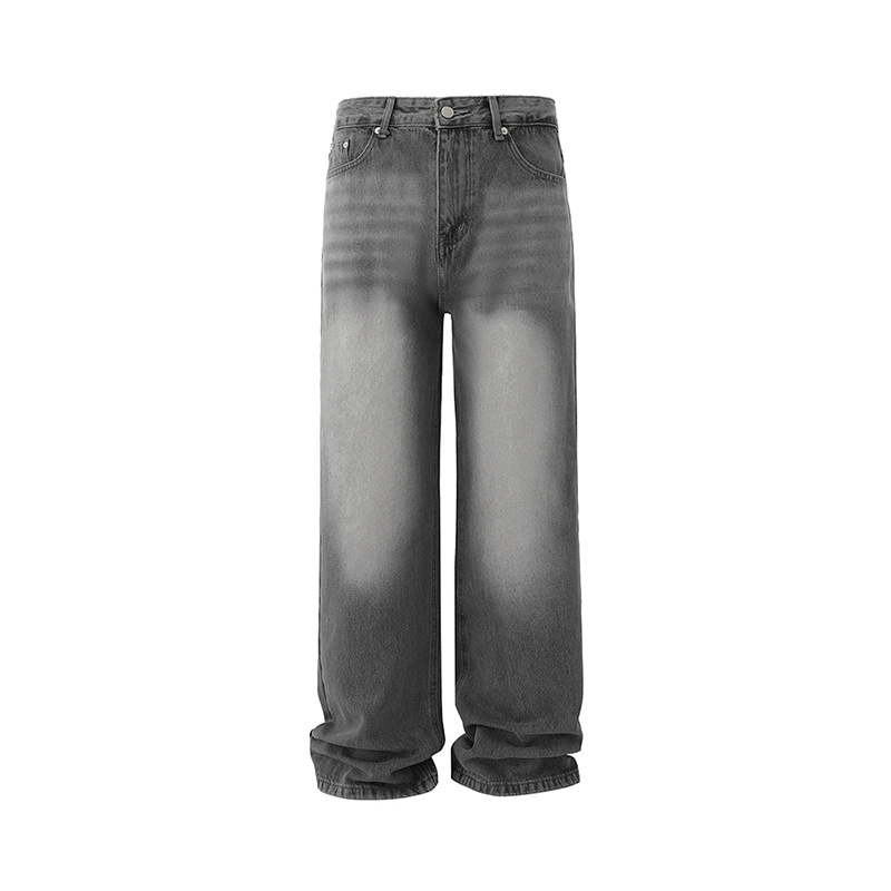 MYQ smoked ash washed straight-leg jeans for men, spring cleanfit long pants, Korean style trendy and cool floor-length pants Item Picture