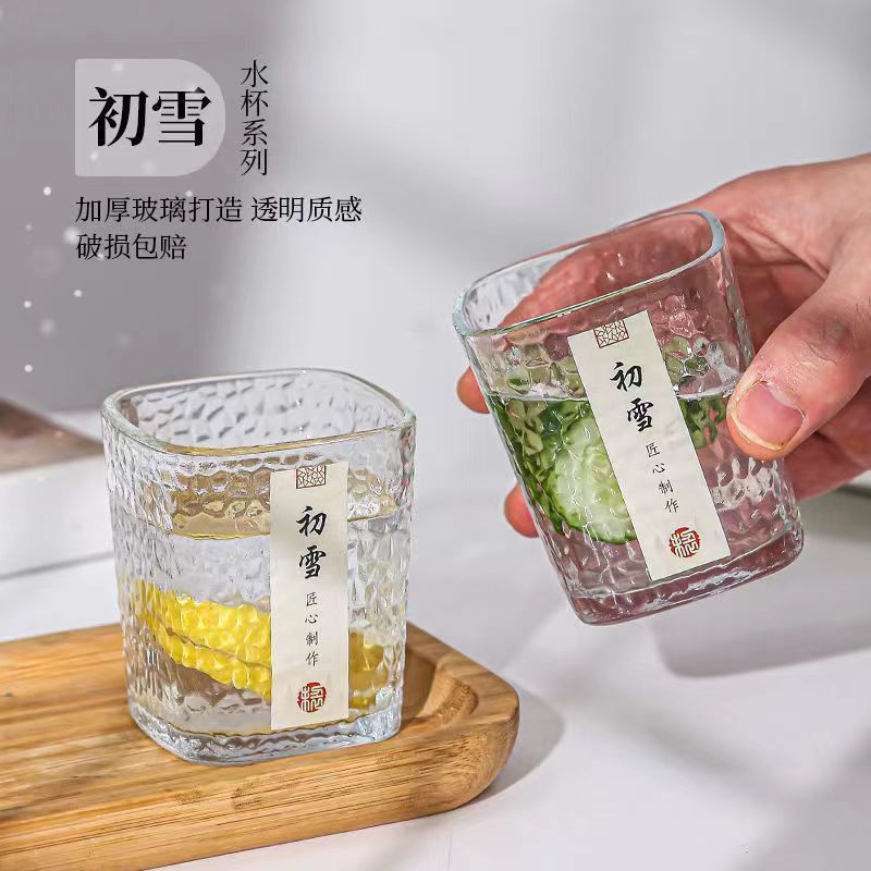 Chuxue hammer-patterned glass cups, ins high appearance level Japanese hammer-patterned glass water cups, simple and thickened wine cups wholesale Specification image