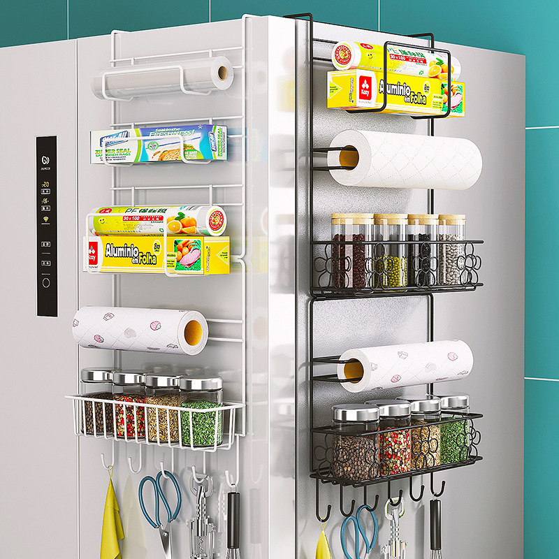 Multi-functional refrigerator rack, side-hanging refrigerator rack, kitchenware storage rack, tissue paper preservation bag, seasoning storage rack