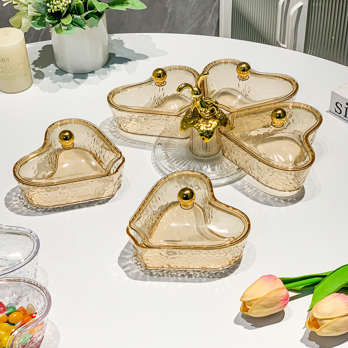 Melon Seed Tray Love Rotating Candy Box Dry Fruit Tray Home Living Room Table 2023 New Fruit Tray Snack Storage Tray Application Scenario