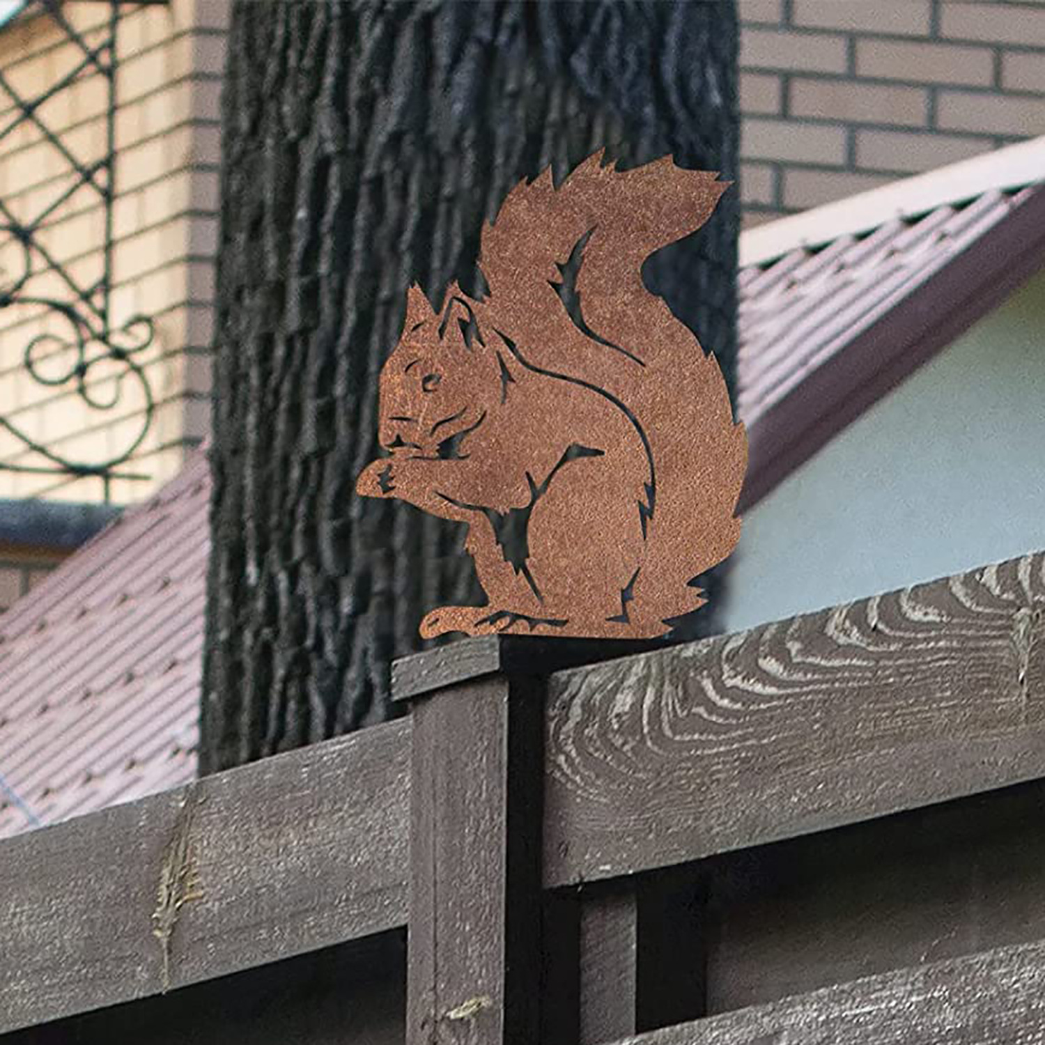 亚马逊现货Rusty Squirrel花园装饰生锈的松鼠室外摆件铁艺工艺品详情图4