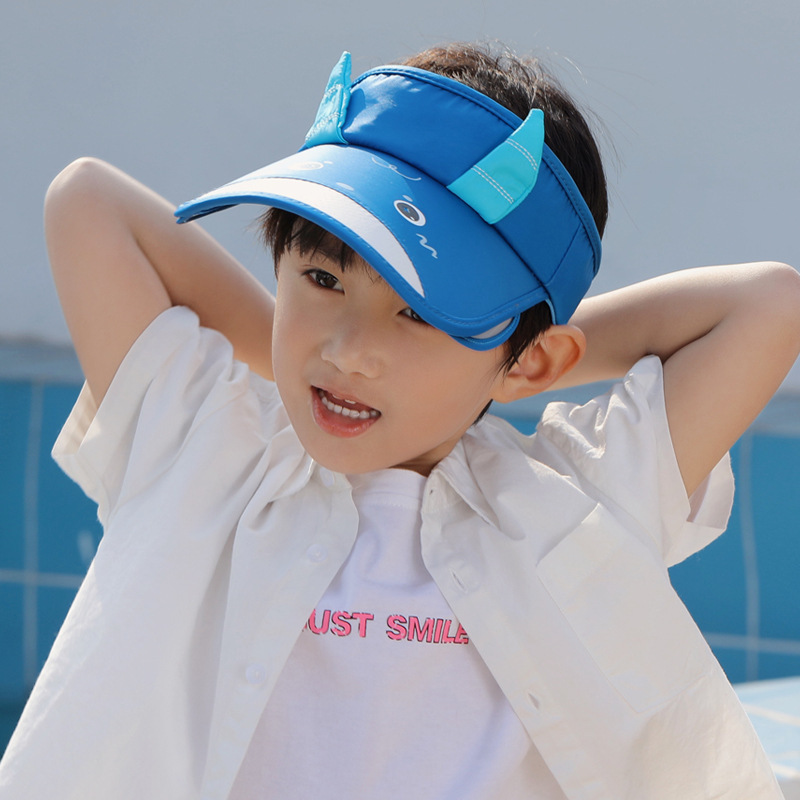 Summer children's hats, suitable for both boys and girls, sun-protective hollow top hats, baby cartoon calf pull board sun hats Specification image