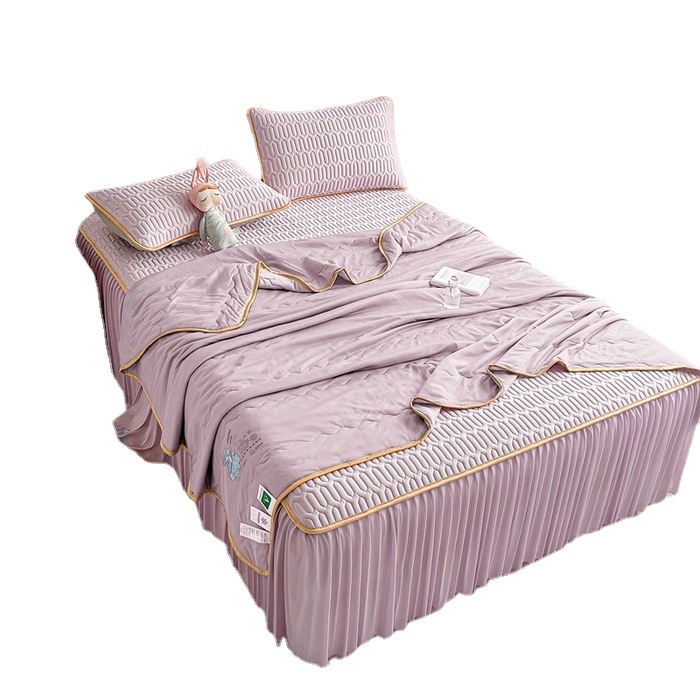 Thai solid-color cool silk latex bed skirt style cool mat four-piece set, air-conditioned quilt, soft cool mat, cool mat, summer cool quilt Item Picture
