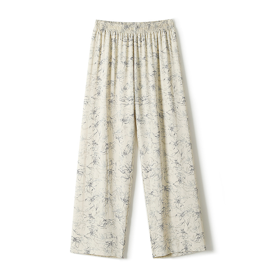 White Brown Wide Leg Pants Chiffon Printed Casual Pants Women's New Print Lazy Retro Loose Sag Wide Leg Pants Item Picture