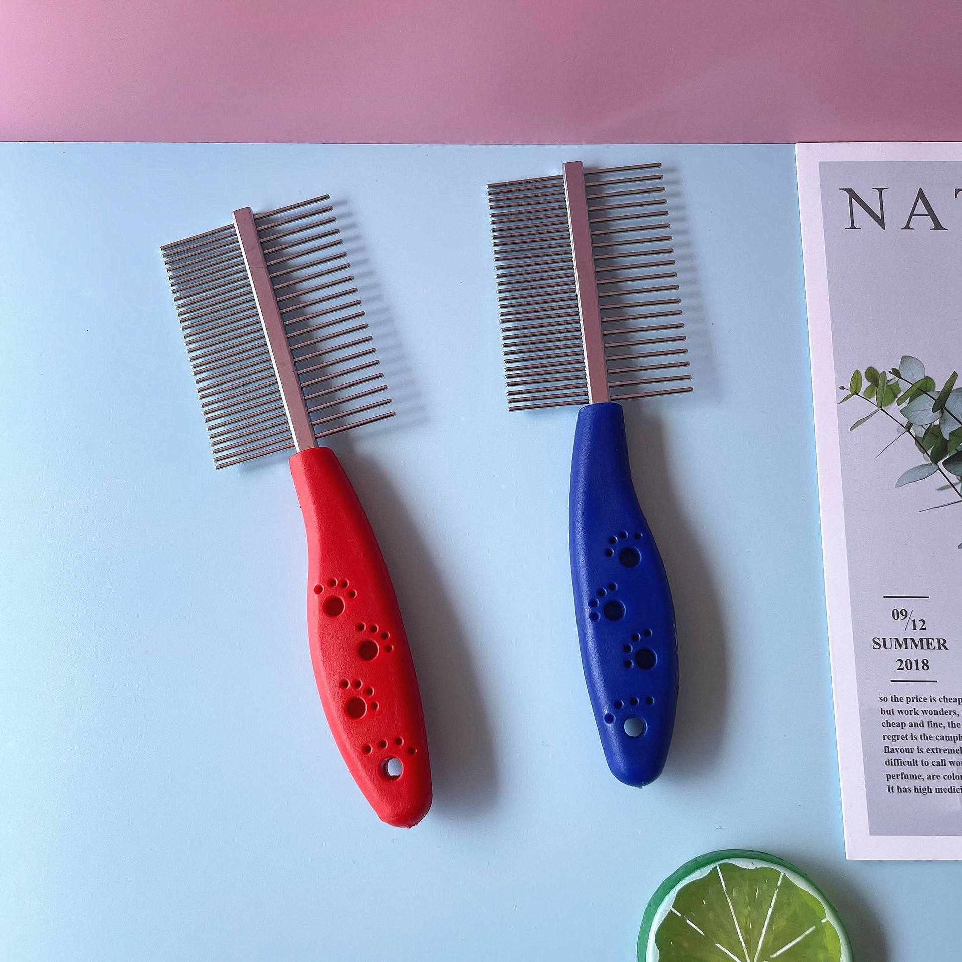 Pet grooming comb Dog grooming comb Double-sided cat stainless steel flea comb