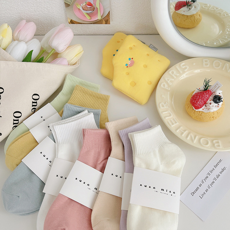 Spring And Autumn Socks Solid Color Socks Women's Cotton Thin Day Sports Casual Color Dopamine Socks Candy Color details Picture